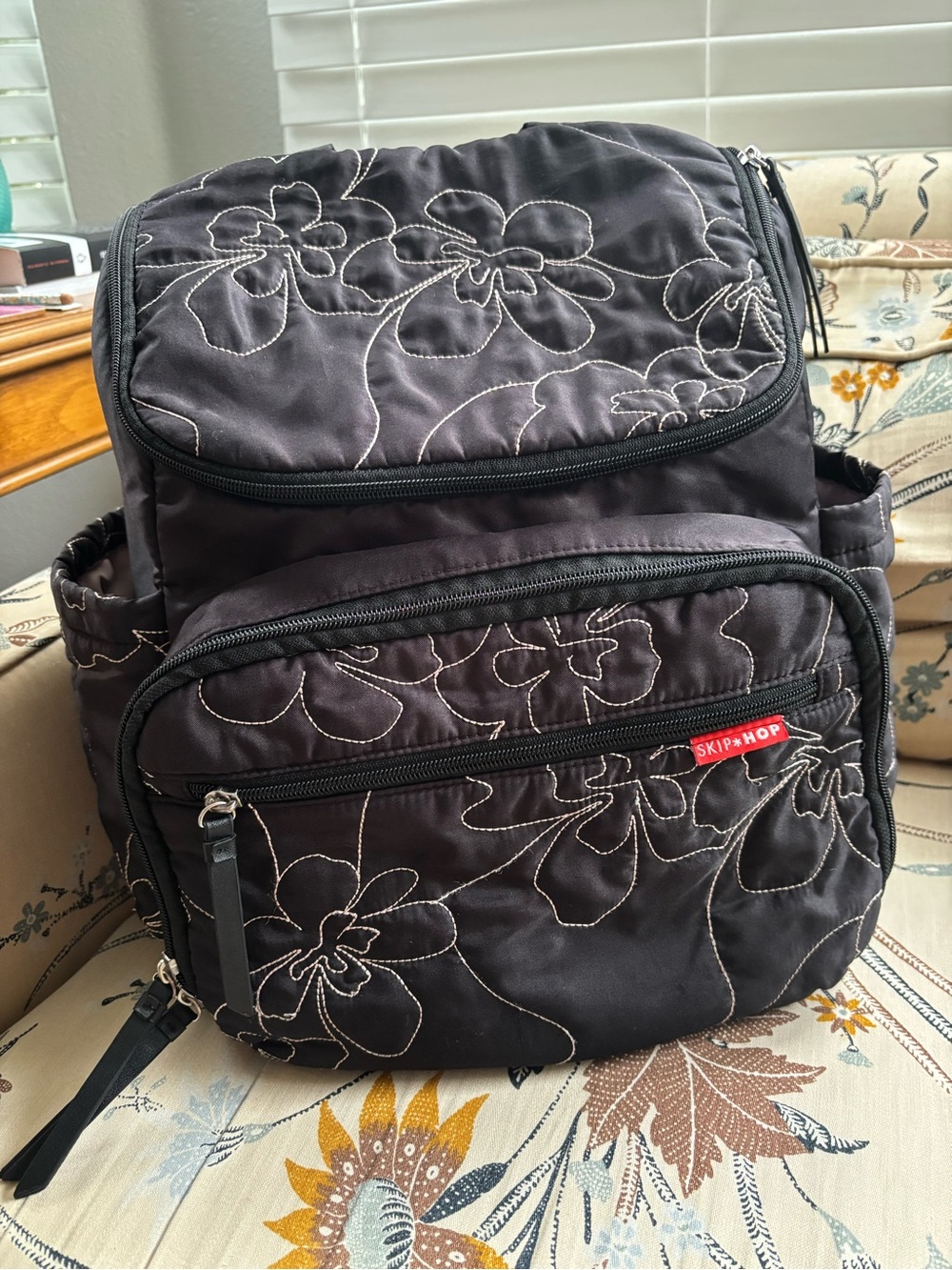 Skip Hop Black Quilted Floral Backpack
